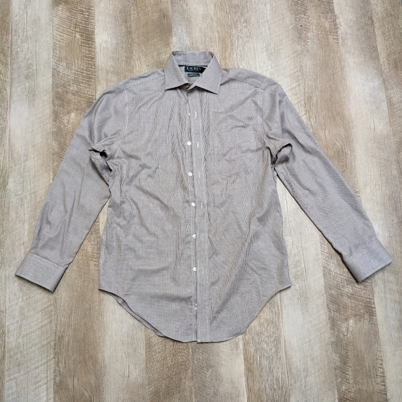 Lauren Ralph Lauren Brown and White Long Sleeve Button Down Shirt - Picture 1 of 11